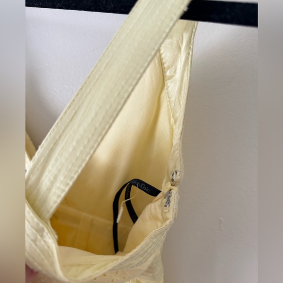 Butter Yellow Sundress Calvin Klein Womens 4 - Eyelet Pleated Cotton Cottagecore - Picture 8 of 16